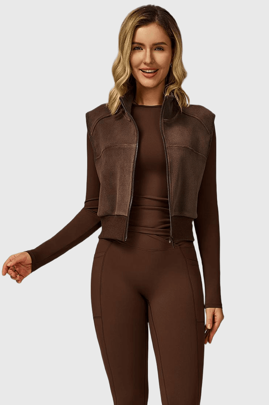 High Neck Fleece-Lined Sleeveless Zipper Vest