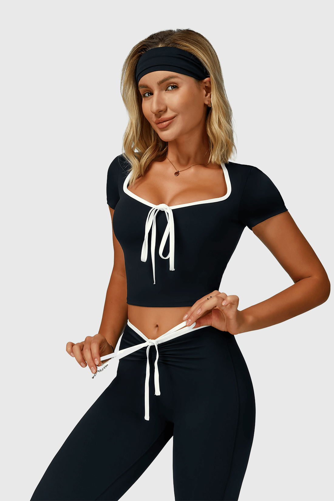 Color Block Trim V-Neck Fitted Yoga Top