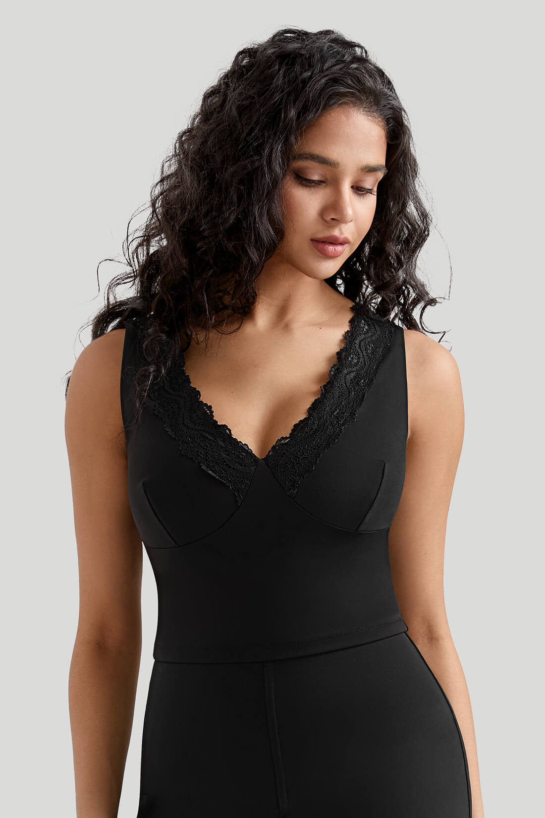 V-neck Lace Trimmed Sleeveless Tops