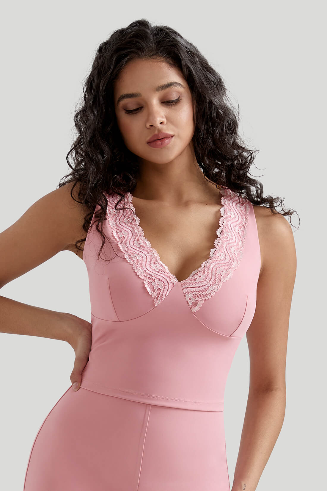 V-neck Lace Trimmed Sleeveless Tops