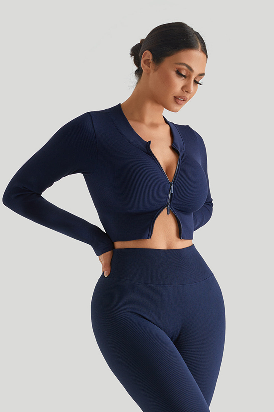 Ribbed Two-Way Zipper Yoga Top