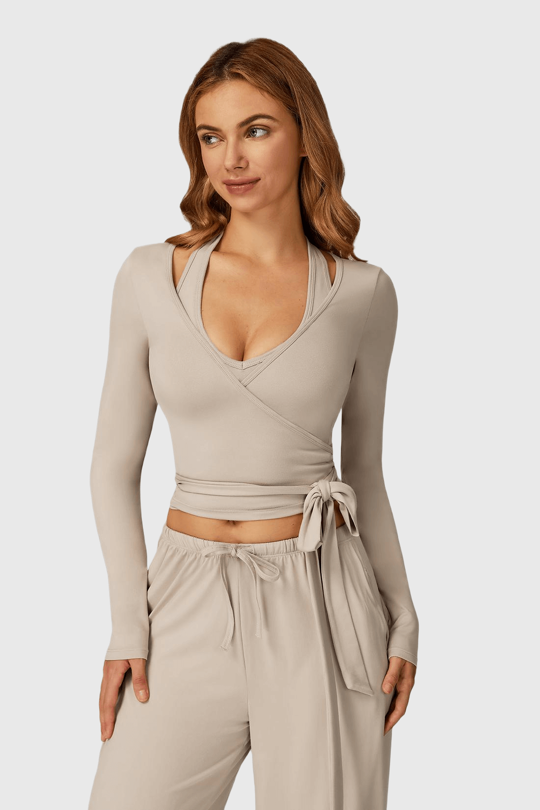 Long Sleeve One-Piece Tie Yoga Top