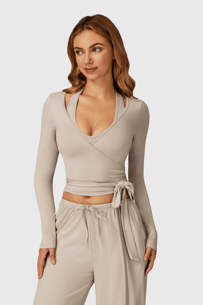 Long Sleeve One-Piece Tie Yoga Top