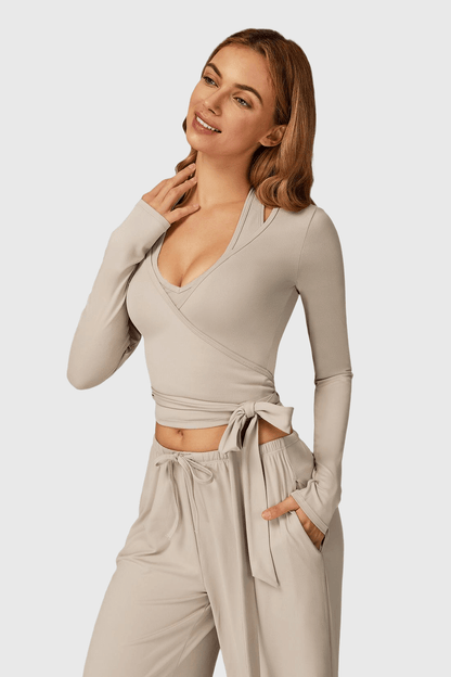 Long Sleeve One-Piece Tie Yoga Top