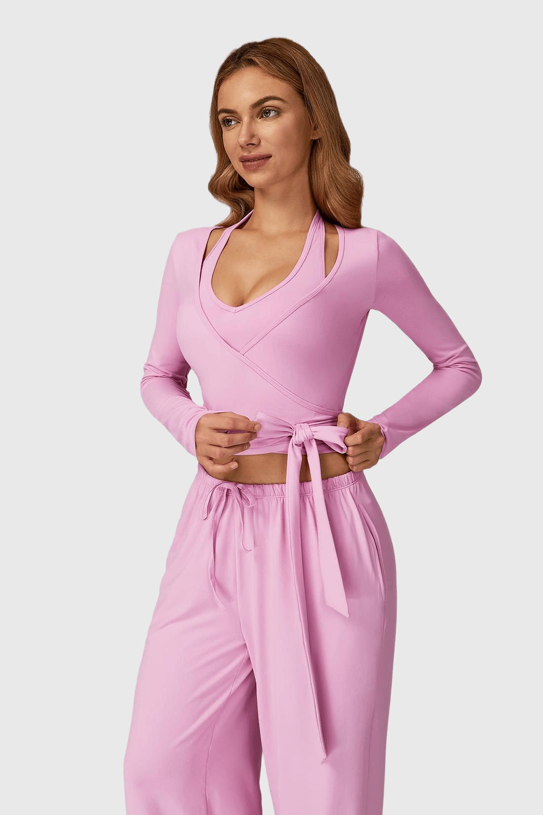 Long Sleeve One-Piece Tie Yoga Top
