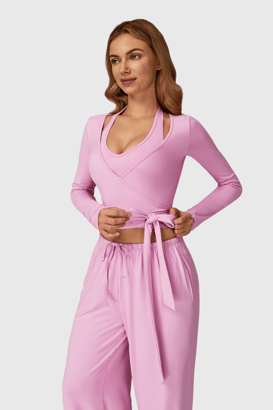 Long Sleeve One-Piece Tie Yoga Top
