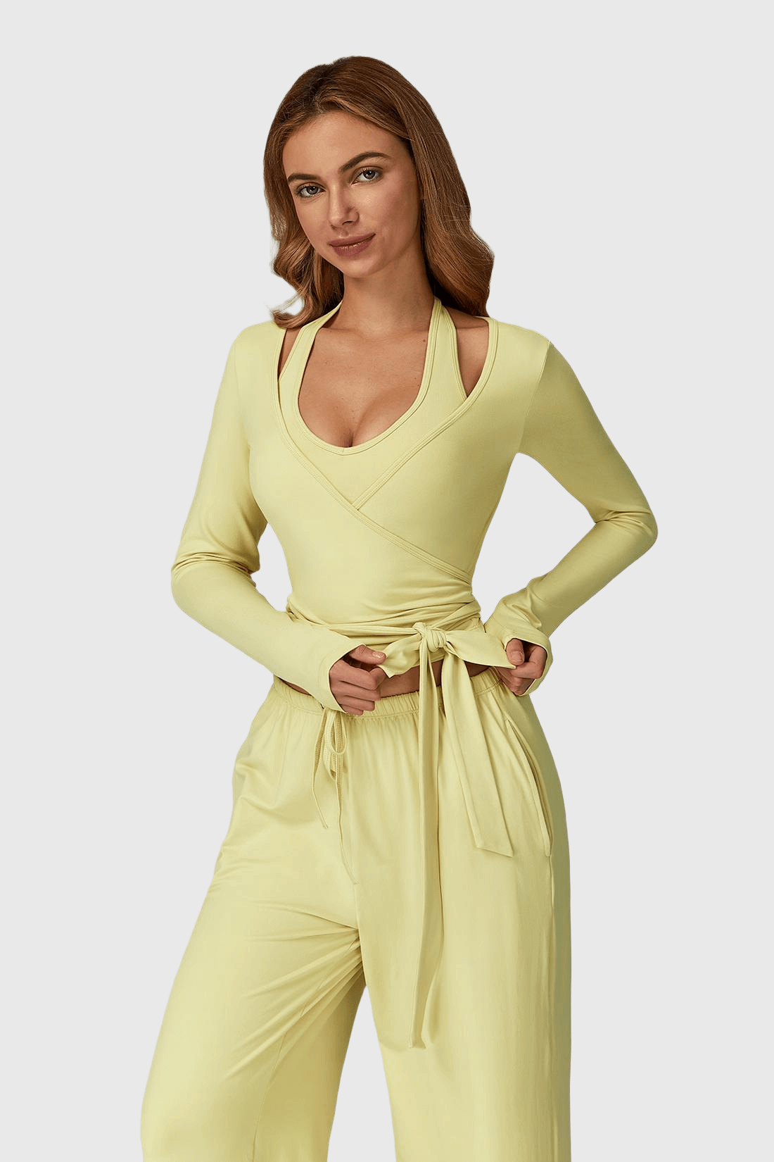 Long Sleeve One-Piece Tie Yoga Top