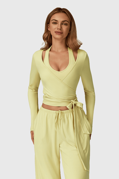 Long Sleeve One-Piece Tie Yoga Top