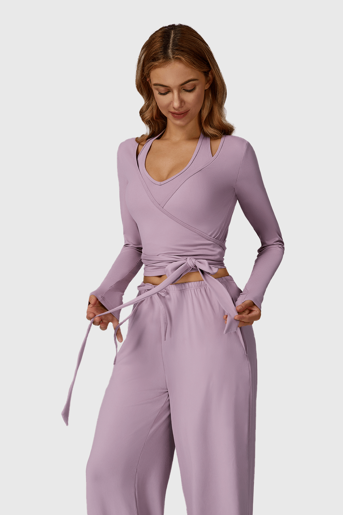 Long Sleeve One-Piece Tie Yoga Top