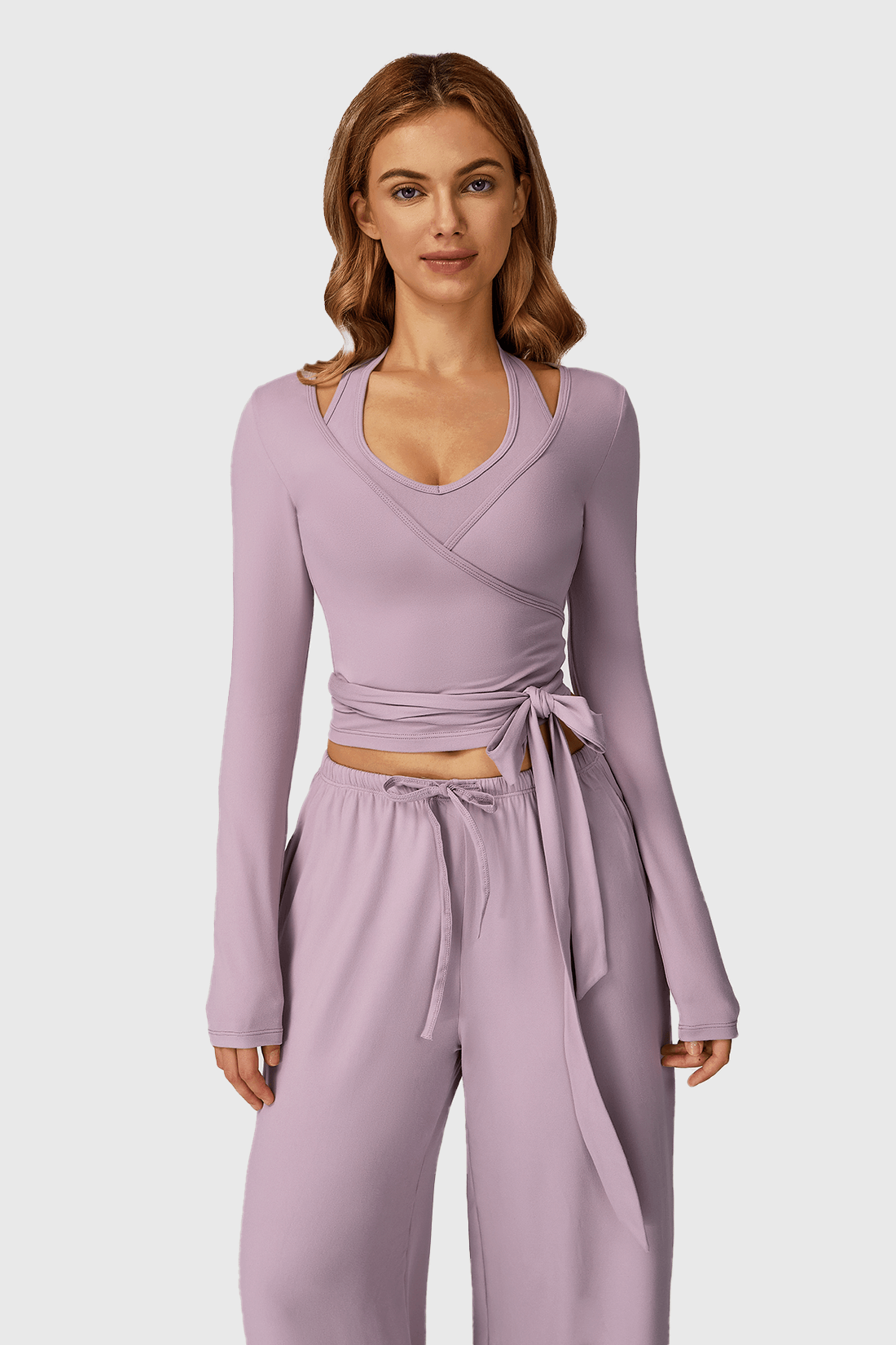 Long Sleeve One-Piece Tie Yoga Top
