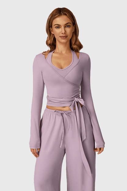 Long Sleeve One-Piece Tie Yoga Top