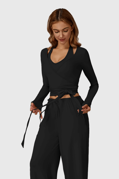 Long Sleeve One-Piece Tie Yoga Top