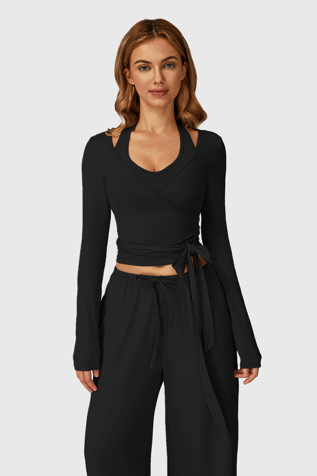 Long Sleeve One-Piece Tie Yoga Top