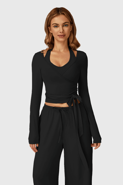 Long Sleeve One-Piece Tie Yoga Top
