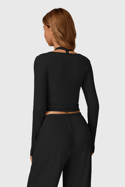 Long Sleeve One-Piece Tie Yoga Top