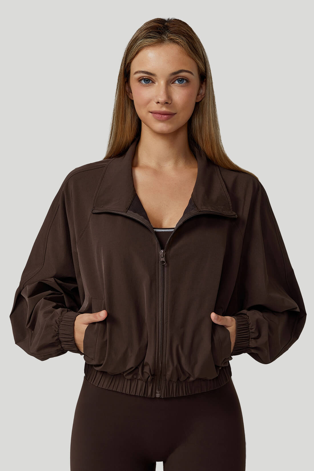 Windproof Long Sleeve Stand Collar Zip-Up Outwear