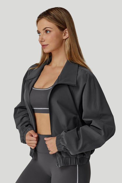 Windproof Long Sleeve Stand Collar Zip-Up Outwear