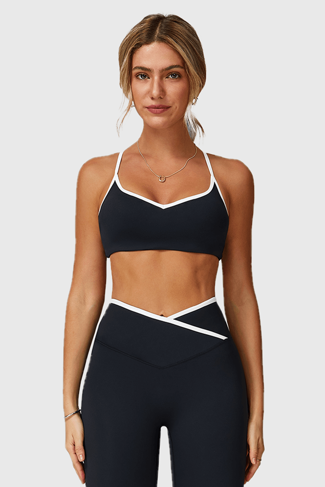 Colorblock Trim Cross-Back Sports Bra