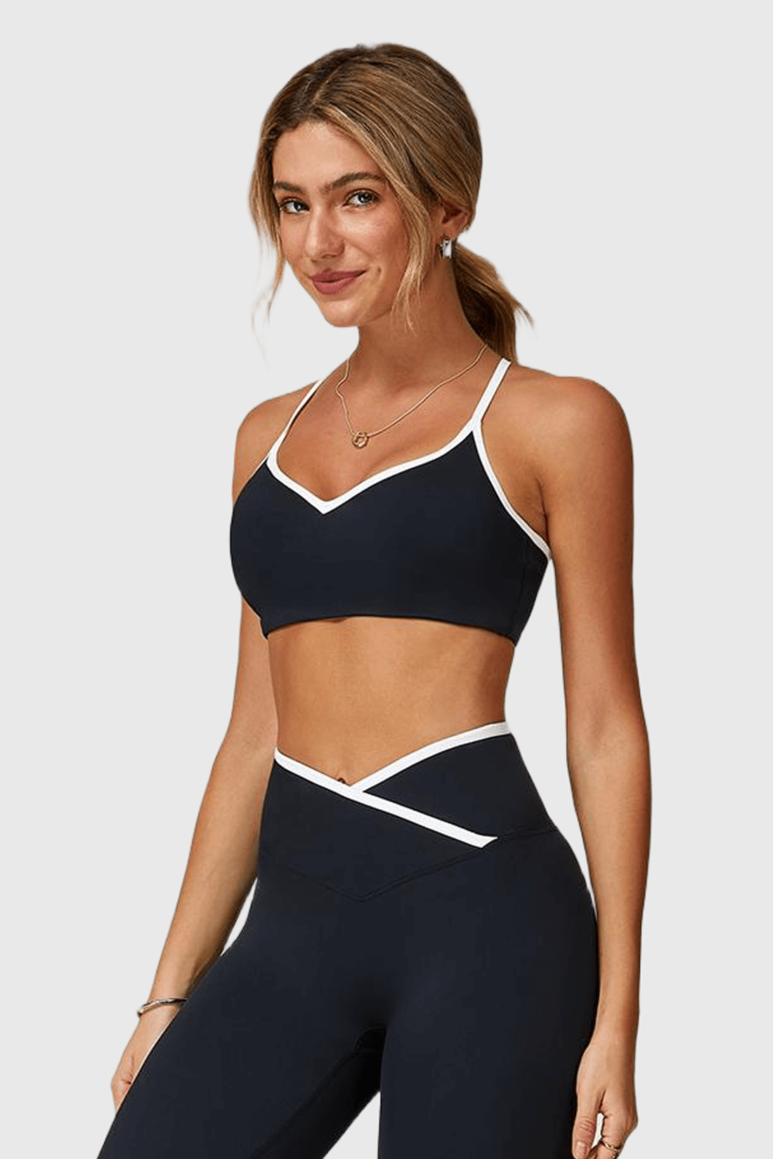 Colorblock Trim Cross-Back Sports Bra