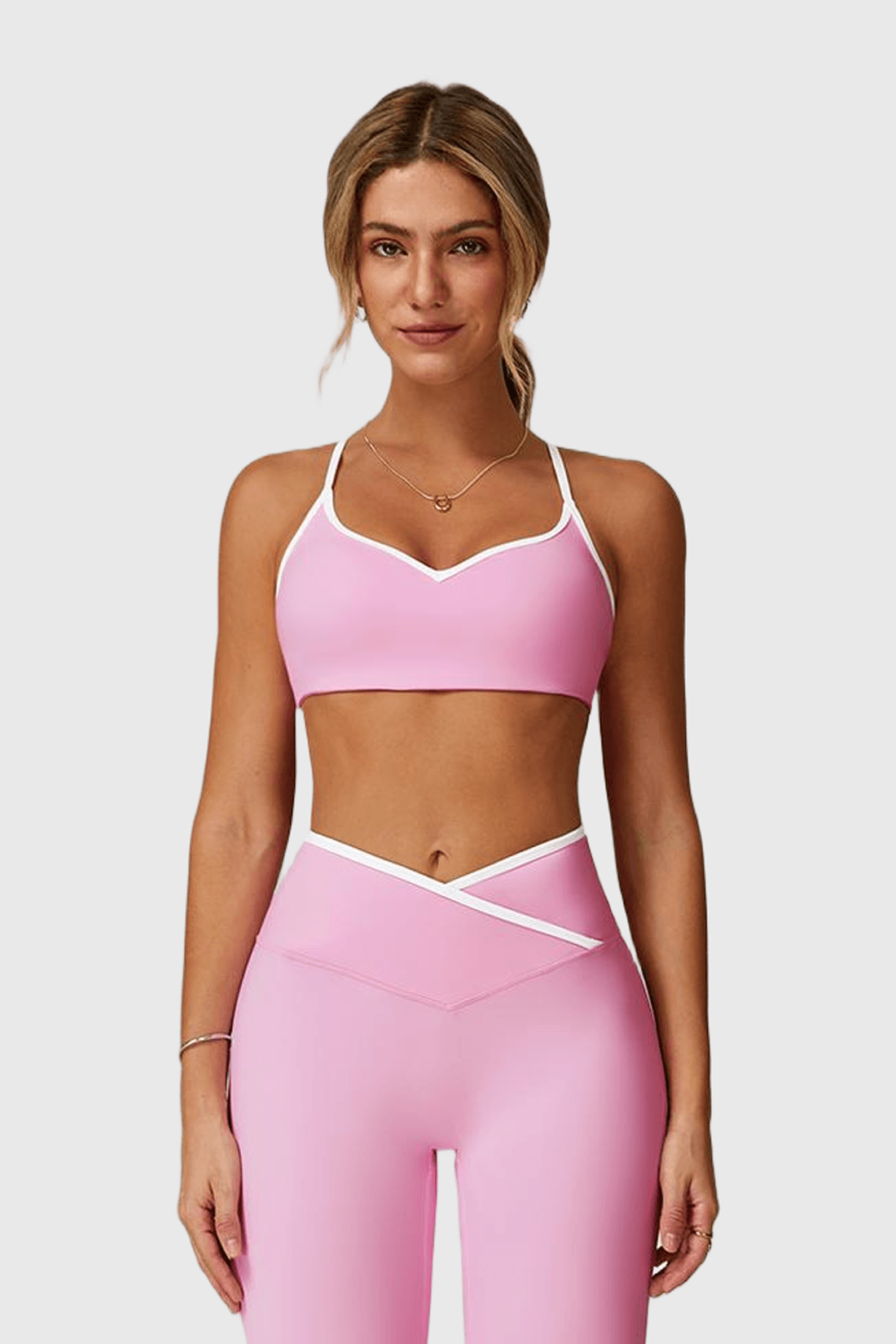 Colorblock Trim Cross-Back Sports Bra