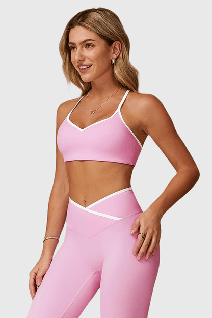 Colorblock Trim Cross-Back Sports Bra
