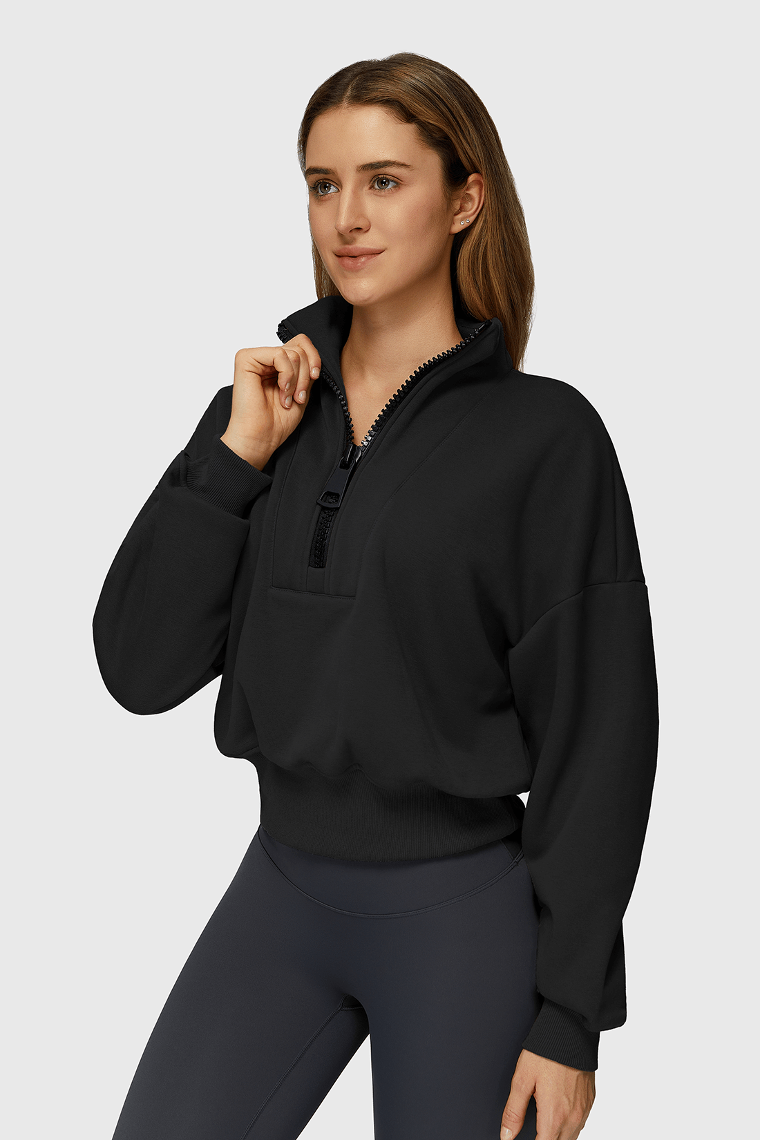 Fleece Half-Zip High Neck Sweatshirt