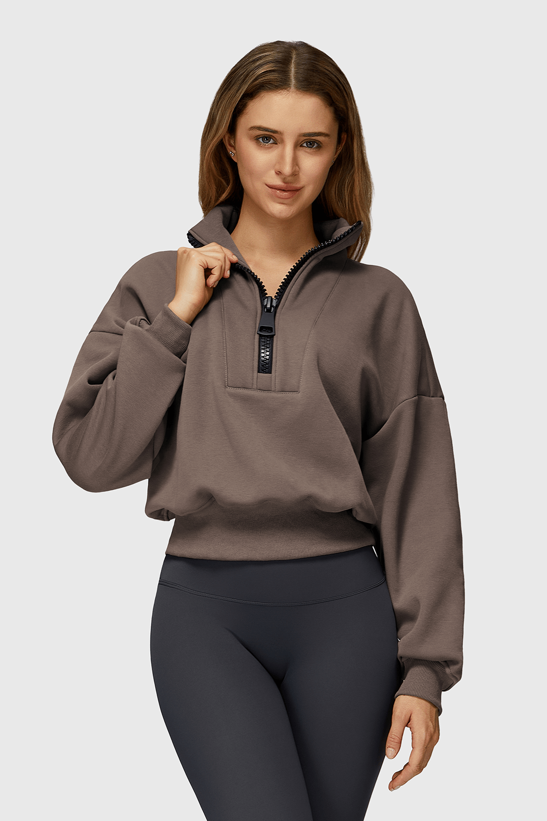 Fleece Half-Zip High Neck Sweatshirt