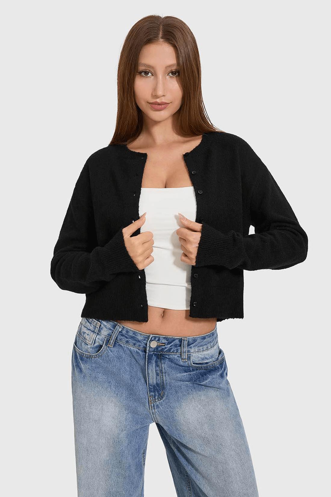 Knit Round Neckline Cardigan