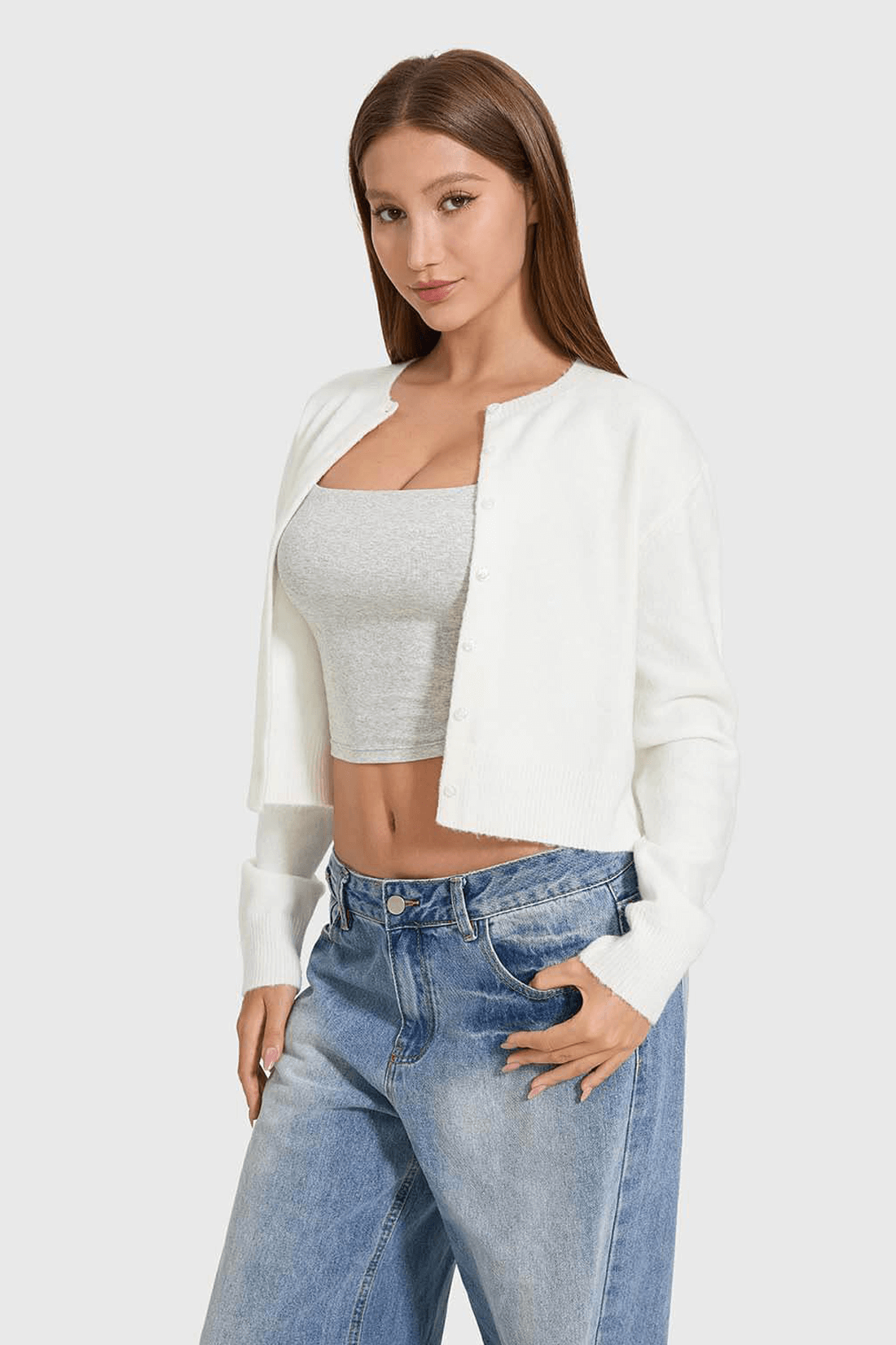 Knit Round Neckline Cardigan