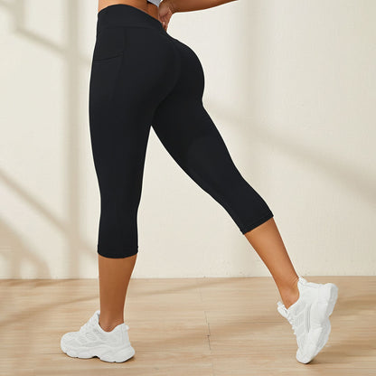 SILIX High Waisted Butt Lifting Tummy Control Pocket Shaping Capri Training Leggings