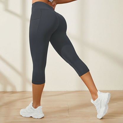 SILIX High Waisted Butt Lifting Tummy Control Pocket Shaping Capri Training Leggings