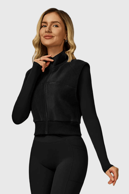 High Neck Fleece-Lined Sleeveless Zipper Vest