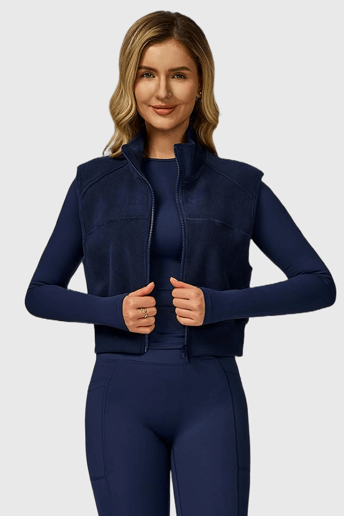 High Neck Fleece-Lined Sleeveless Zipper Vest