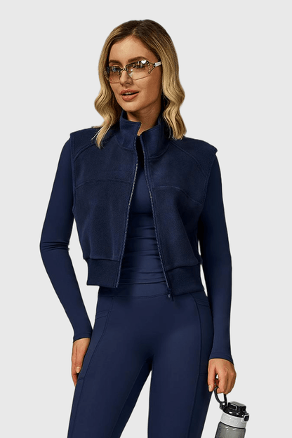 High Neck Fleece-Lined Sleeveless Zipper Vest