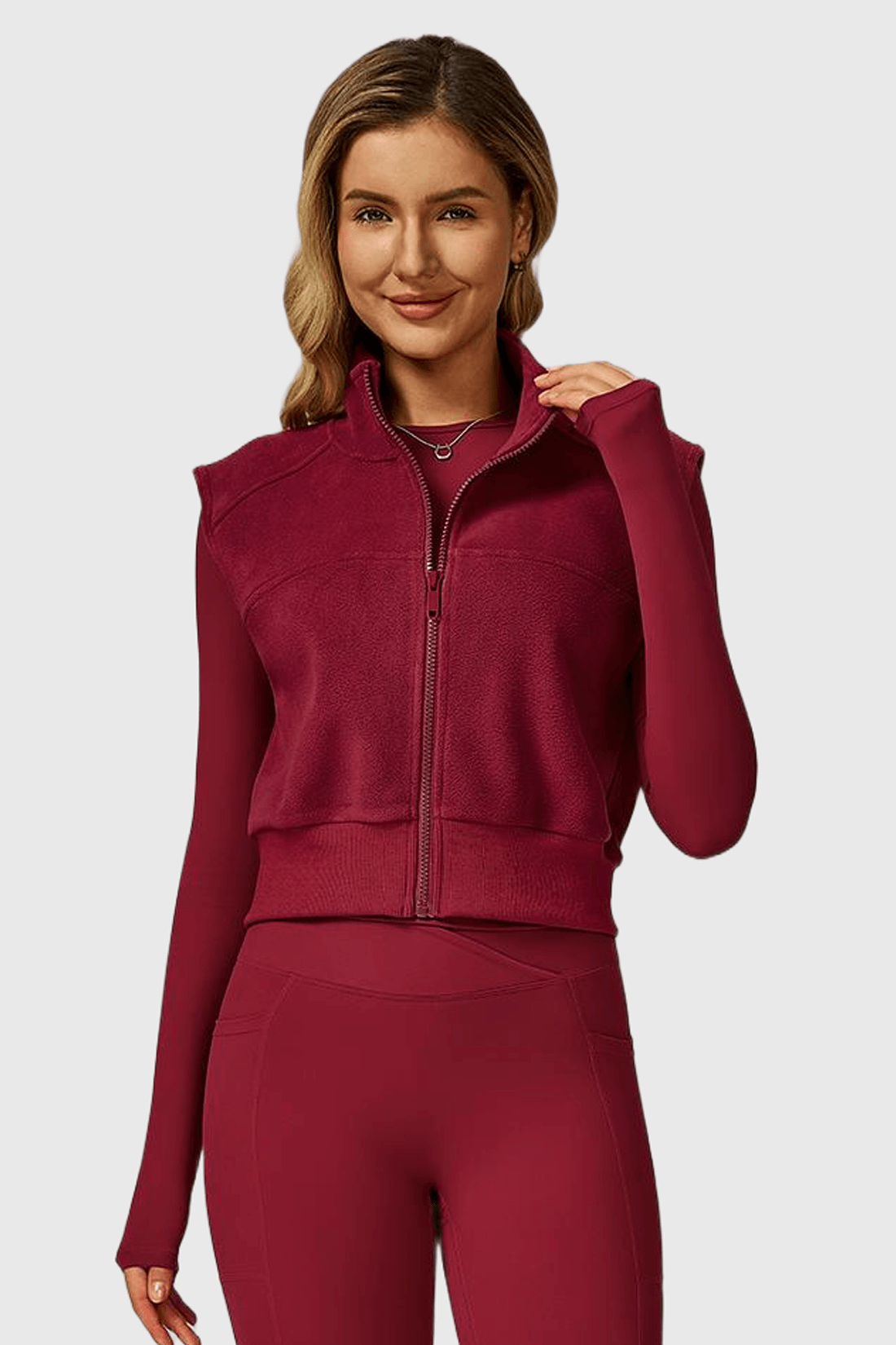 High Neck Fleece-Lined Sleeveless Zipper Vest