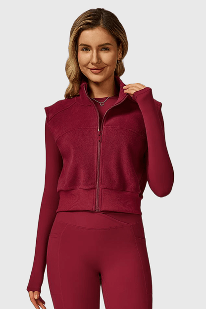 High Neck Fleece-Lined Sleeveless Zipper Vest
