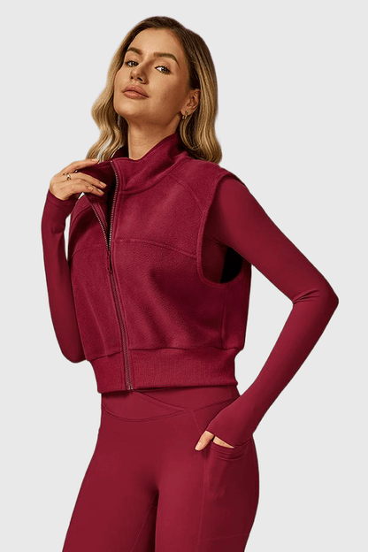 High Neck Fleece-Lined Sleeveless Zipper Vest