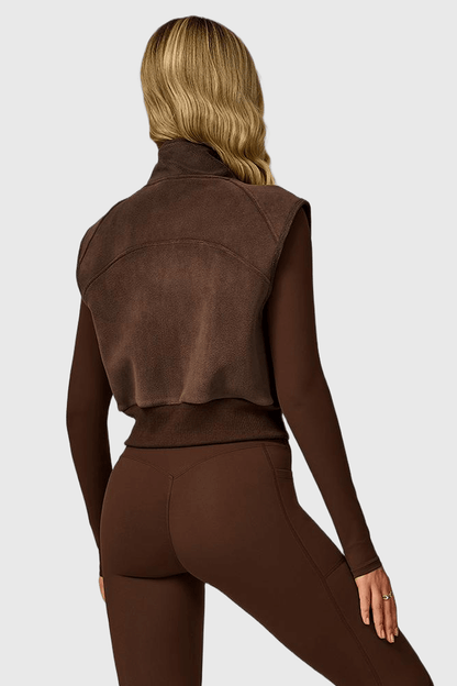 High Neck Fleece-Lined Sleeveless Zipper Vest