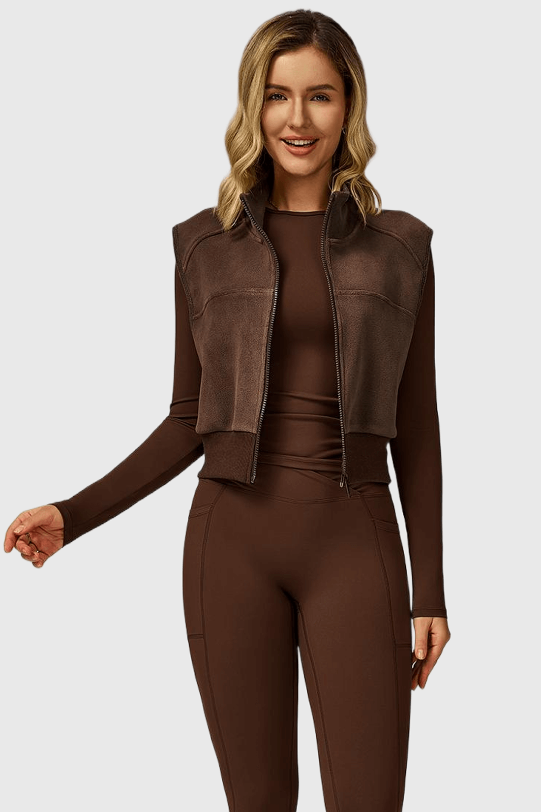 High Neck Fleece-Lined Sleeveless Zipper Vest