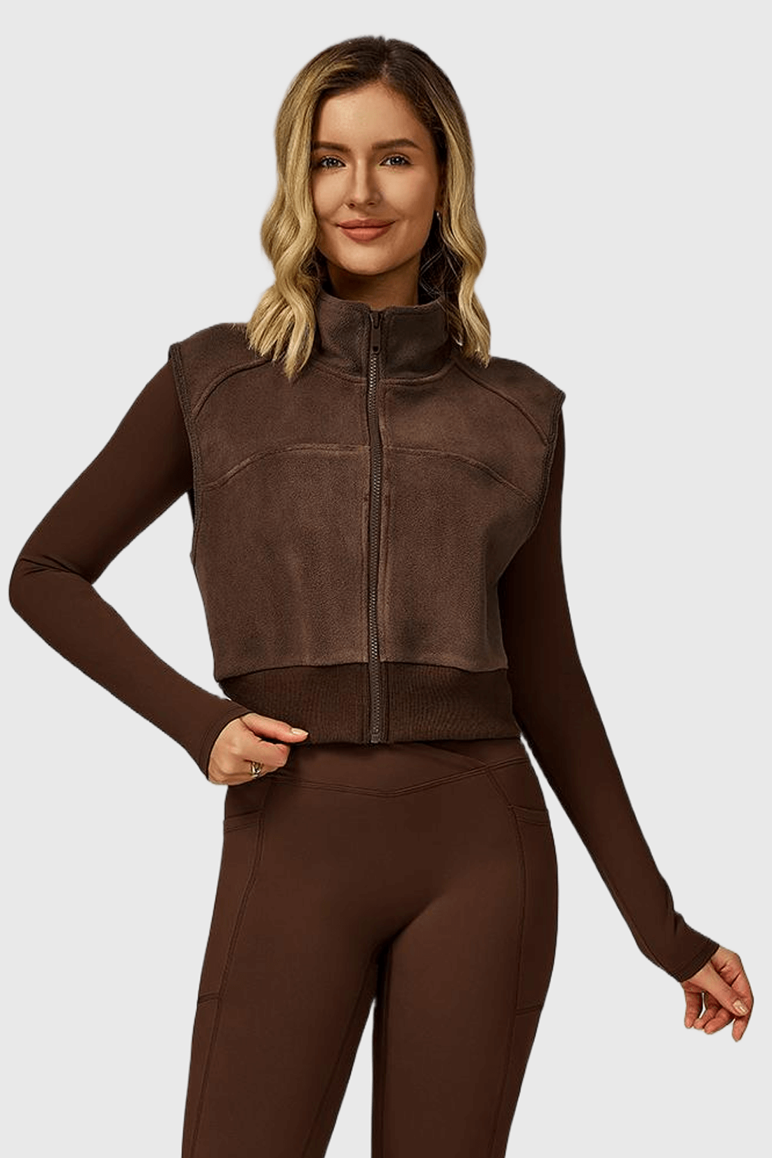 High Neck Fleece-Lined Sleeveless Zipper Vest