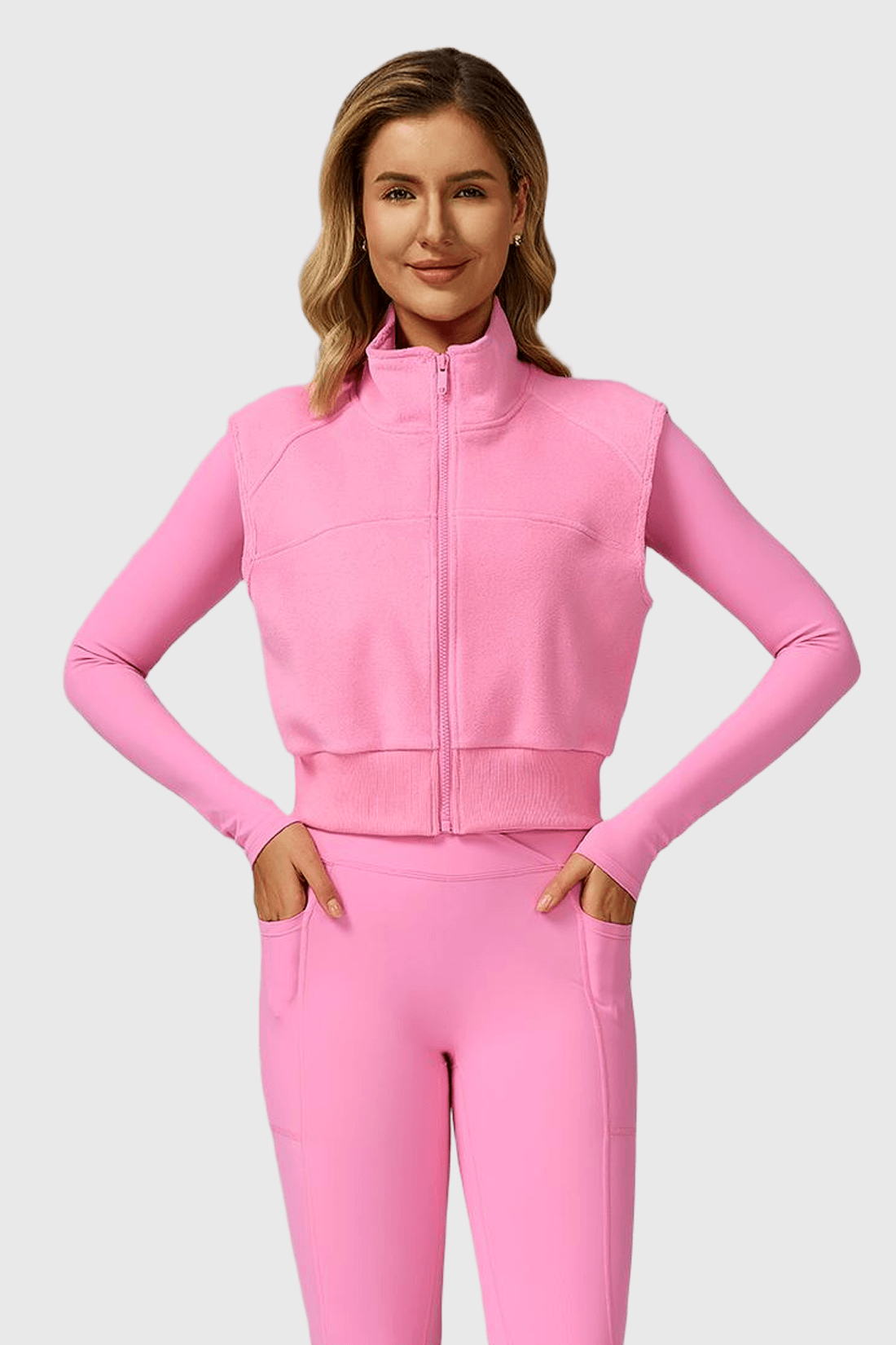 High Neck Fleece-Lined Sleeveless Zipper Vest