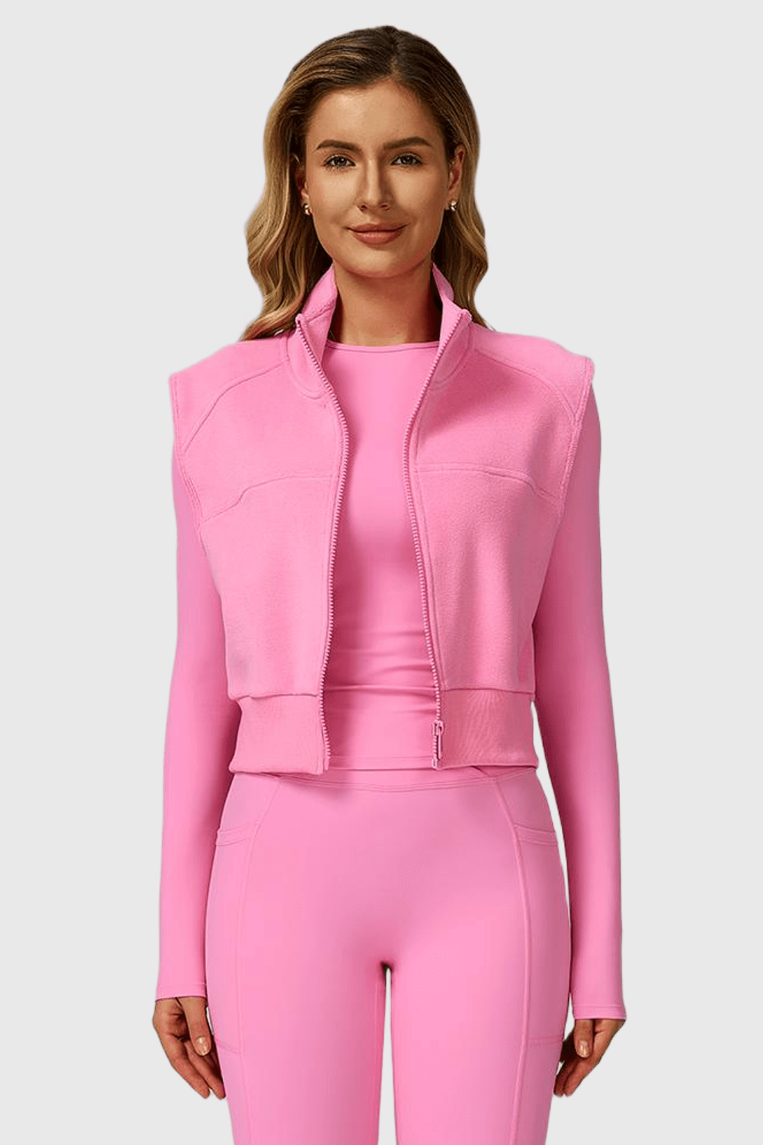 High Neck Fleece-Lined Sleeveless Zipper Vest