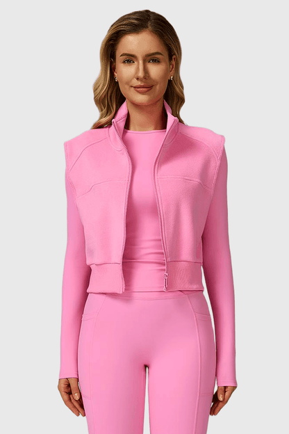 High Neck Fleece-Lined Sleeveless Zipper Vest