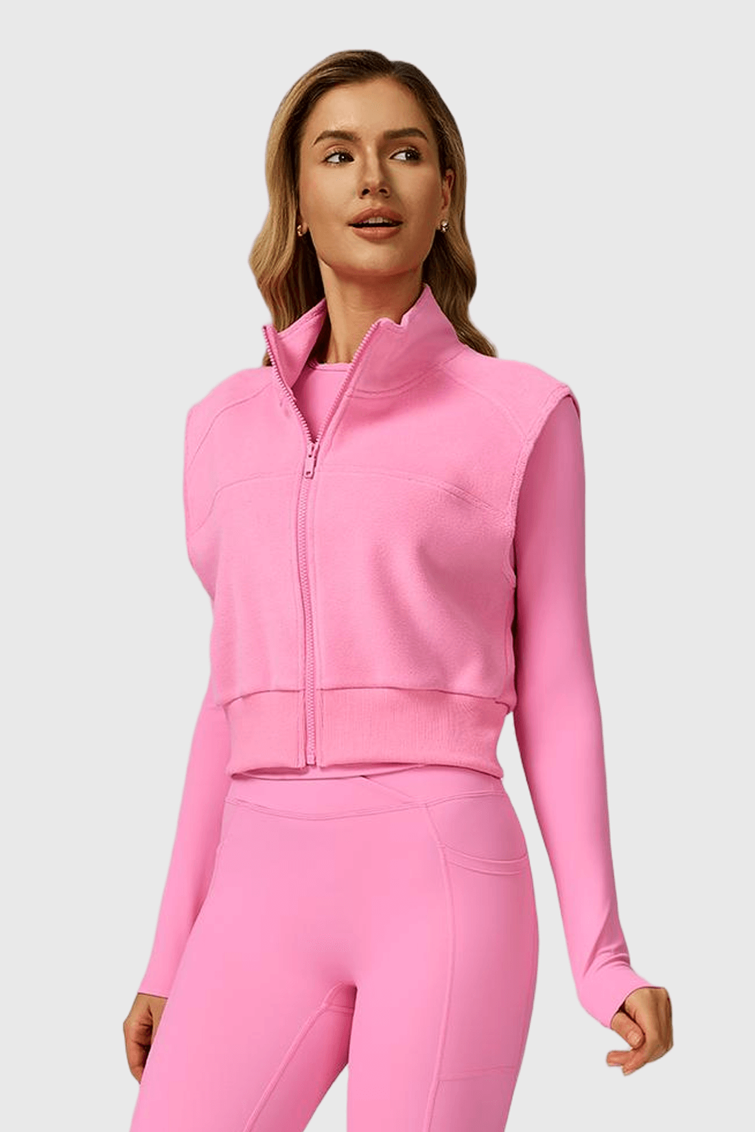 High Neck Fleece-Lined Sleeveless Zipper Vest