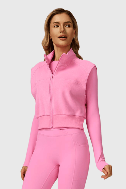 High Neck Fleece-Lined Sleeveless Zipper Vest