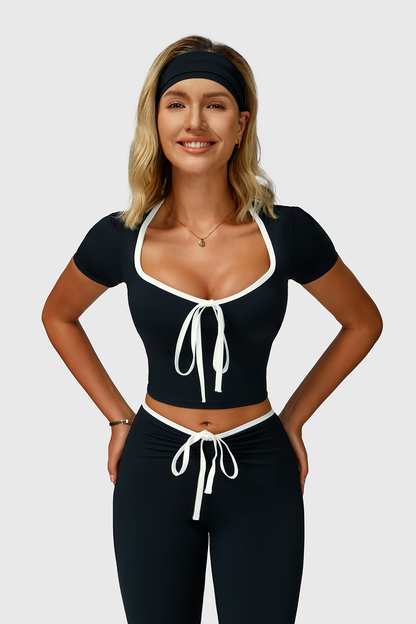 Color Block Trim V-Neck Fitted Yoga Top