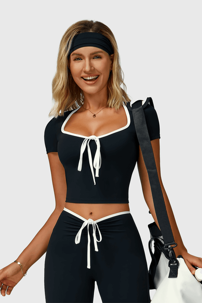 Color Block Trim V-Neck Fitted Yoga Top