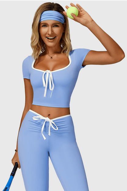 Color Block Trim V-Neck Fitted Yoga Top