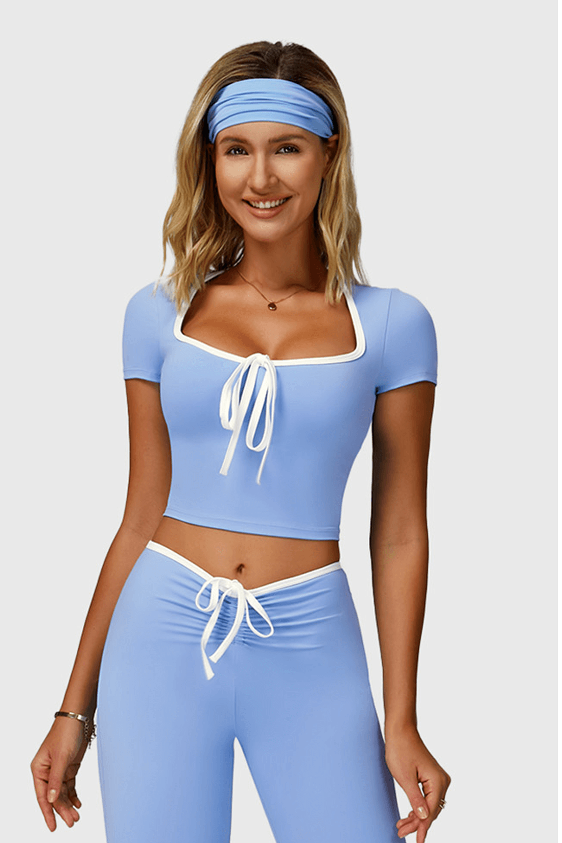 Color Block Trim V-Neck Fitted Yoga Top