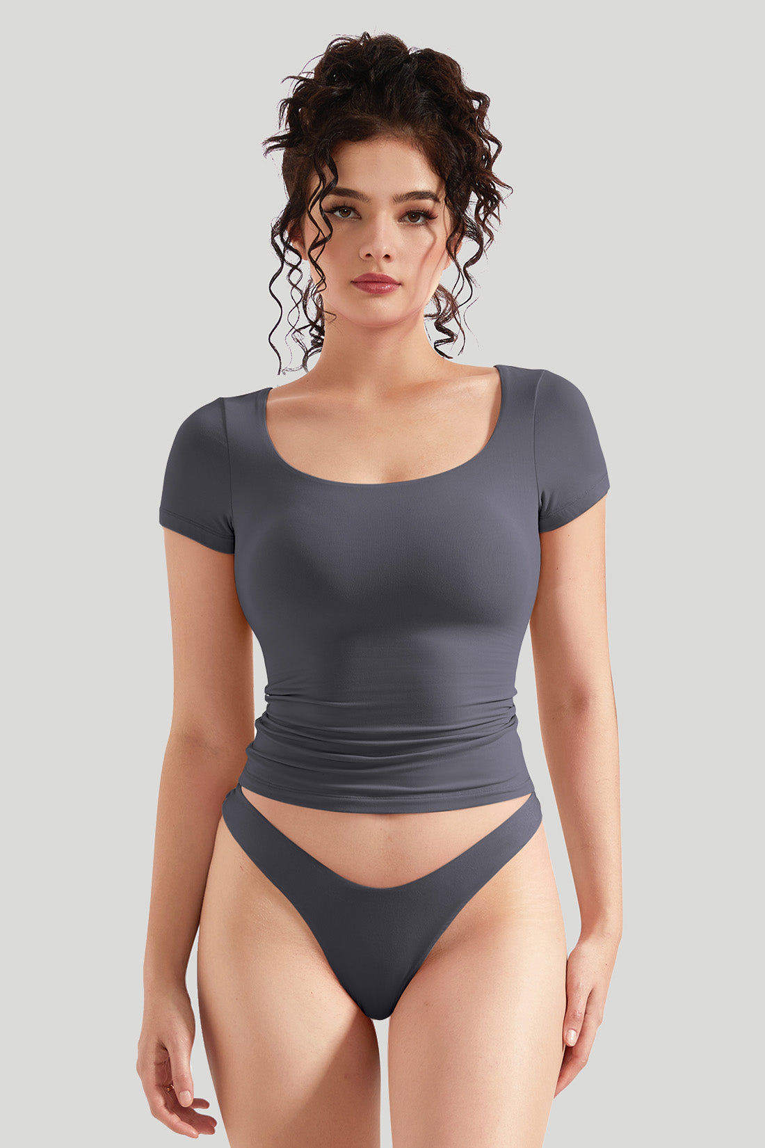 Square Neck Stretch Short Sleeve T-Shirt